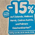 Interspar-15% auf Zalando, Wellcard,Hervis,Casino Austria und Palmers Gutscheine von 25.10.23- 31.10.23