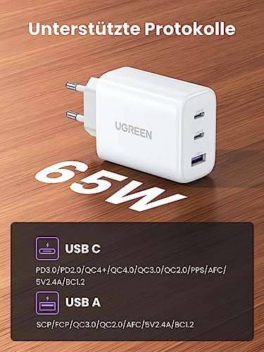 UGREEN USB C Ladegerät 65W 3-Port USB-C Netzteil