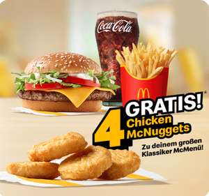 McDonalds: Gratis 4er Chicken Nuggets zu jedem großen Klassiker Menü