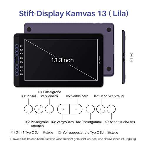 HUION Kamvas 13 Grafiktablett mit Display, Grafik-Zeichenmonitor mit voll laminiertem Bildschirm, Neuer Stift PW517
