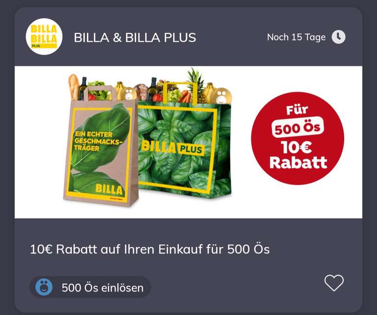 Jö - Billa 10€ Rabatt für 500 Ös