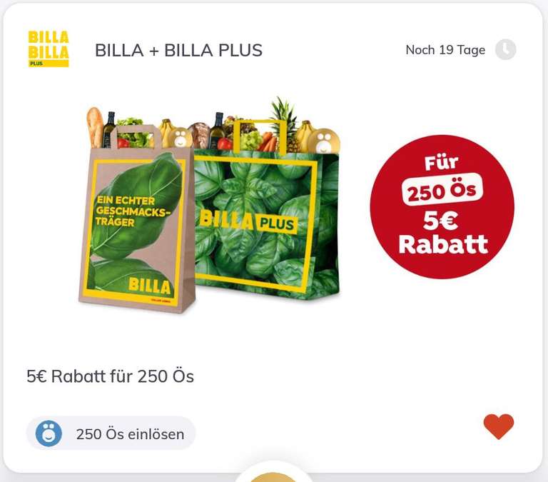 5 EUR Rabatt für 250 Ös bei BILLA, BILLA Plus und BILLA Corso Märkten UND im Billa Onlineshop
