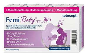 tetesept Femi Baby - 16 Nährstoffe für Kinderwunsch, Schwangerschaft & Stillzeit - 1 x 3-Monats-Packung à 90 Tabletten + 90 Kapseln