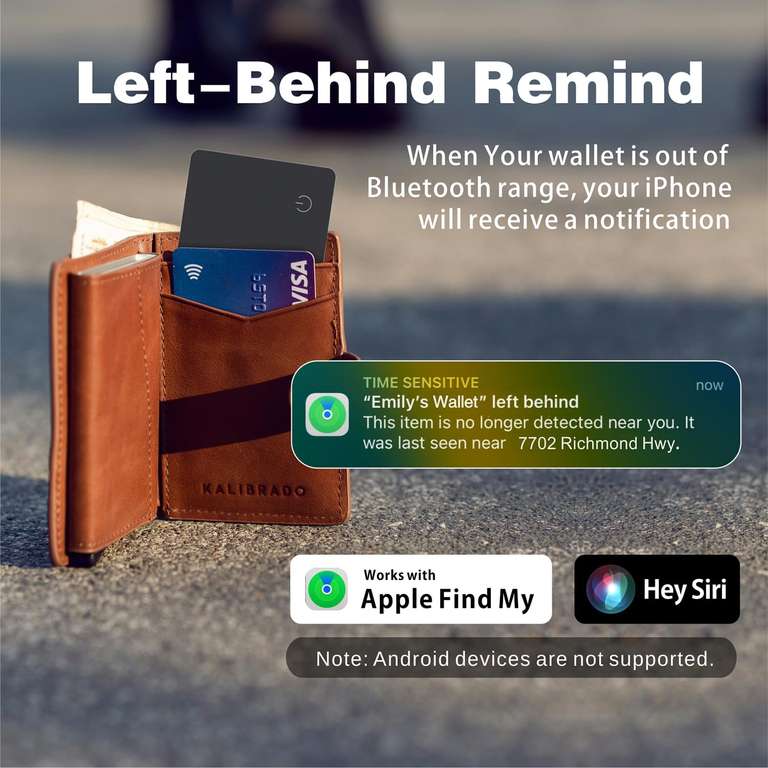 Reyke Geldbörsen-Tracker-Karte, wiederaufladbarer Geldbörsenfinder, funktioniert mit Find My (nur iOS)