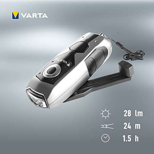 VARTA Handkurbel LED Taschenlampe, Dynamolampe, wiederaufladbar, 1 Minute Kurbeln - 30 Minuten Leuchtzeit