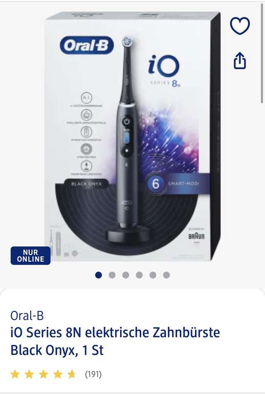Oral-B iO Series 8N elektrische Zahnbürste Black Onyx, 1 St für 90€ dank Cashback und Payback