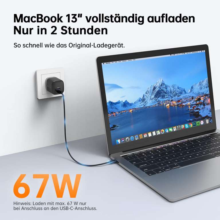 NOVOO 67W USB C Ladegerät GaN Ⅲ USB C Netzteil Schnellladegerät