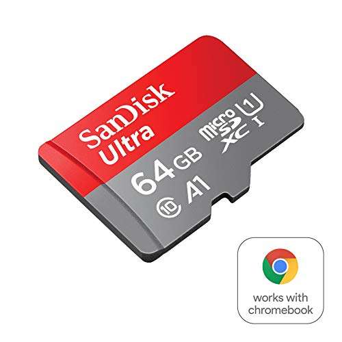 SanDisk Ultra microSDXC UHS-I Speicherkarte 64 GB + Adapter (A1, Class 10, U1, Full HD-Videos, bis zu 120 MB/s Lesegeschwindigkeit)