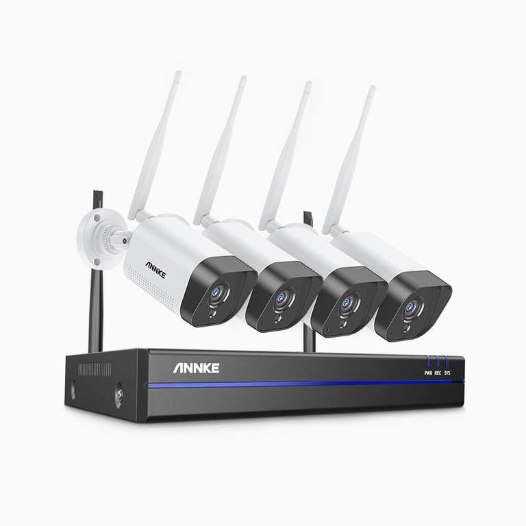 Annke WAS500 5MP 8 Kanal Funk Überwachungssystem Set mit 4 Kameras, Receiver, EXIR Nachtsicht, Zwei-Wege-Audio, Mikrofon