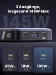 UGREEN 100W Power Bank 145W Max 25000mAh externer Akku mit 3 Anschlüsse USB C Powerbank mit Digitales Display