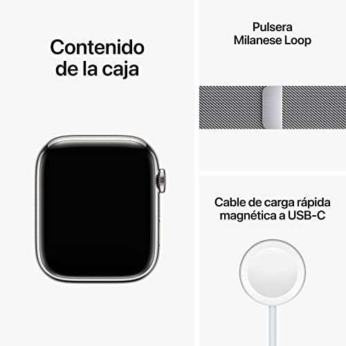 Apple Watch Series 8 (GPS + Cellular) 45mm Edelstahl silber mit Milanaise-Armband silber