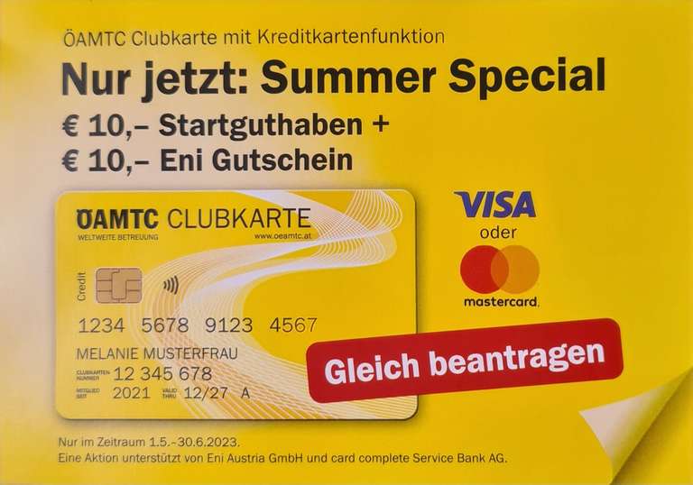 ÖAMTC Summer Special €10,- Startguthaben + €10,- Eni Gutschein