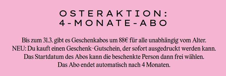 Nonstop Kinoabo - 4 Monate Oster-Special (für jedes Alter) - 22 Euro pro Monat (zzgl. einmalig 4,80 Euro für die Abokarte)