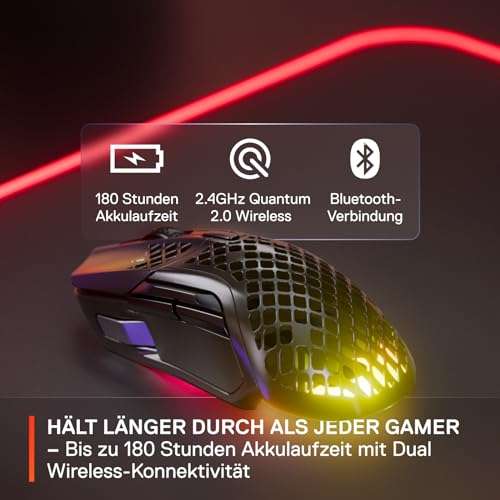 SteelSeries Aerox 5 Wireless Gaming-Maus – Ultraleichte 74 g – 9 Tasten – Bluetooth/2,4 GHz – 180 Std. Akkulaufzeit