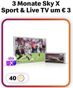 3 Monate Sky X Sport & Live TV um nur € 3,— UND 40 MS