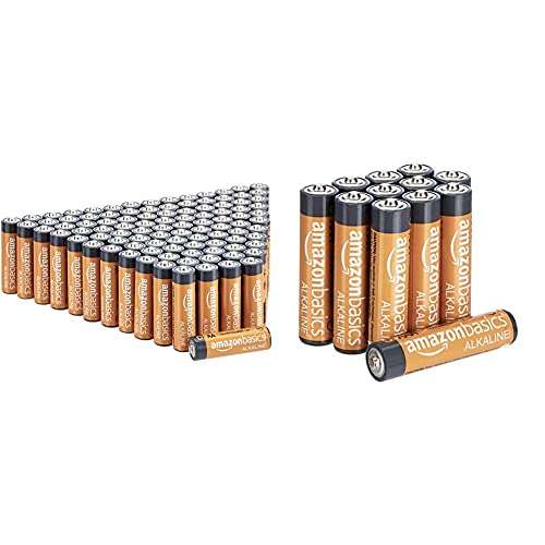 Amazon Basics AA-Alkalibatterien 1,5 V, 100 Stück & Performance Batterien Alkali, AAA, 12 Stück