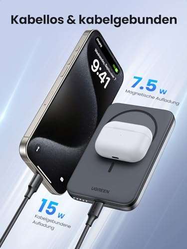 UGREEN Nexode Wireless Power Bank 5000mAh mit MagSafe klein mit USB-C Schnellladefunktion