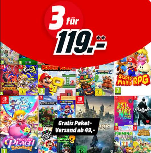 3 Switch Games für 119€ (Auswahl aus 35 Games)