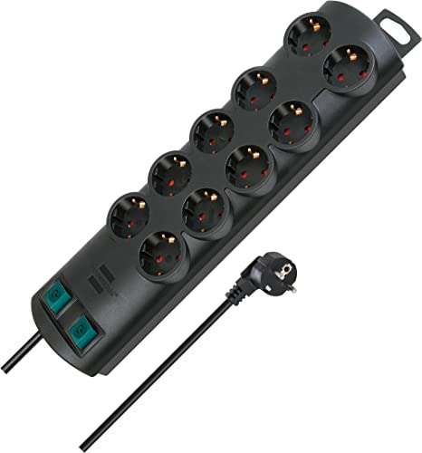 Brennenstuhl Primera-Line Steckdosenleiste 10-Fach (Steckerleiste mit 2 Schaltern für je 5 Steckdosen und 2m Kabel) schwarz