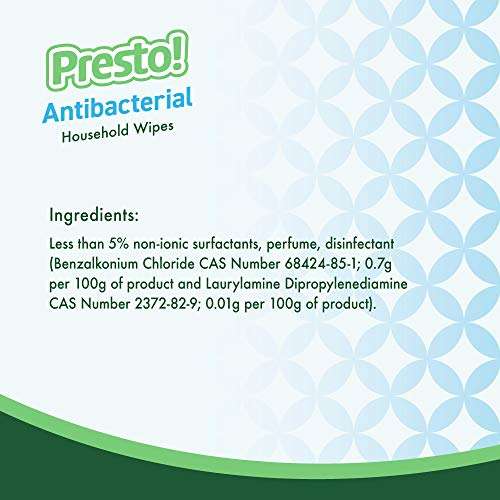 Amazon-Marke: Presto! Biologisch abbaubare antibakterielle Mehrzwecktücher für den Haushalt, 252 Wischtücher (42 Wischtücher x 6 Packungen)