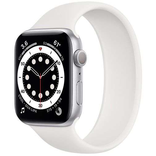 Apple Watch Series 6 (GPS) 44mm Aluminium silber mit Sportarmband weiß