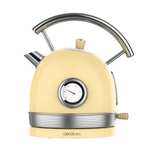 Cecotec Wasserkocher ThermoSense 420, 1,8 Liter, 2200 W, Temperaturanzeige, Vintage Stil, gelb oder beige