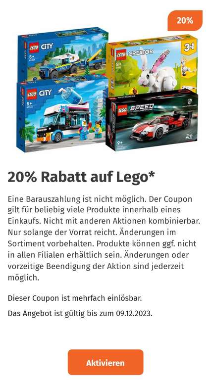 Müller App -20% auf Lego Coupon/ nur im Geschäft mehrfach einlösbar (evtl, personalisiert)