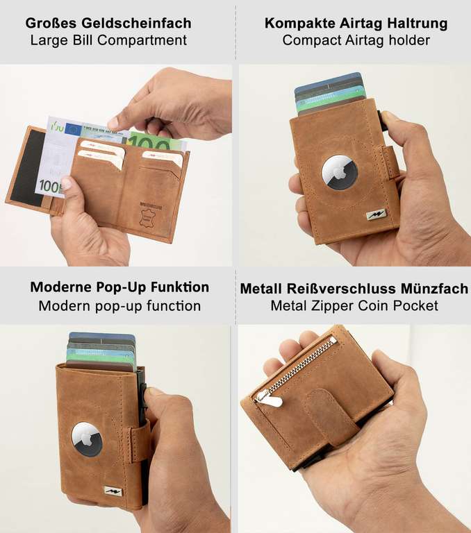 Marc Peter AirTag Slim Leder Wallet mit Münzfach & RFID Schutz