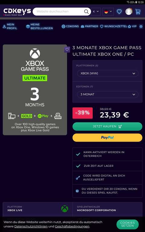 Update jetzt bei 24,79€ Xbox Gamepass Ultimate 3 Monate um 23,39€