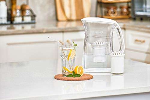 Philips AWP2970 Wasserfilter-Karaffe gegen Kalk, Chlor, Bakterien, Mikro-Plastik, Schwermetall, Filter mit Aktivkohle