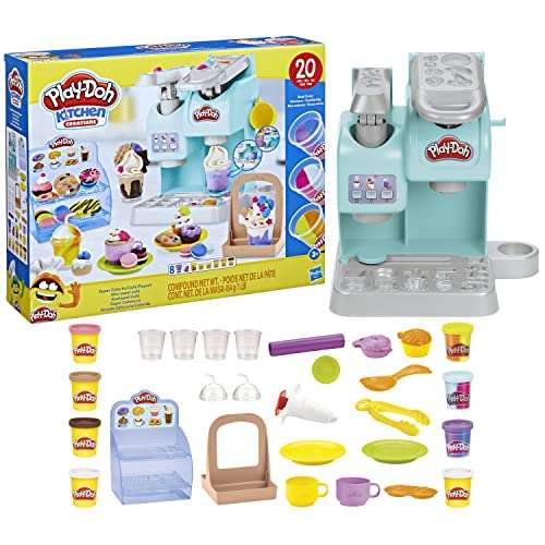 Play-Doh Kitchen Creations Knetspaß Café, Café-Spielset mit 20 Accessoires und 8 Dosen zweifarbige Knete