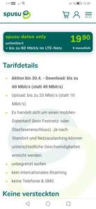 Spusu daten only Tarif, bis zu 60 Mbit/s im LTE Netz