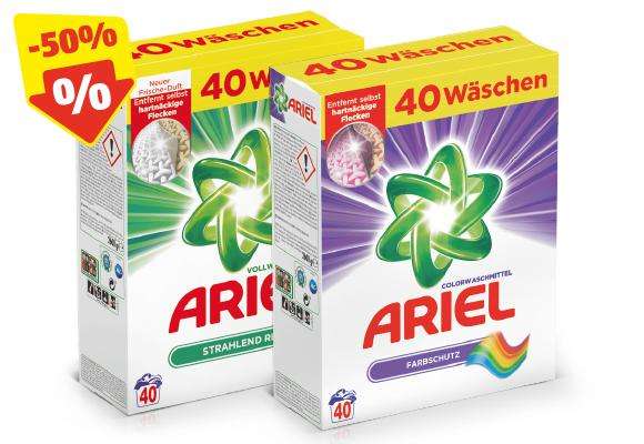 @Hofer -50% Ariel Voll- oder Colorwaschmittel Flüssig oder Pulver 40WG (0,12€ pro WG)