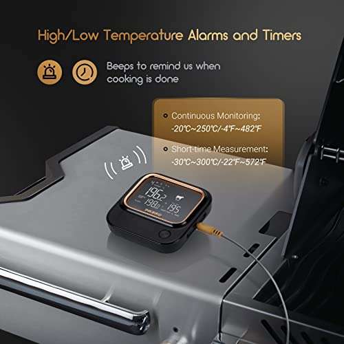 Inkbird IBT-26S Grillthermometer mit BT5.1, WIFI 2.4G,. Thermometer mit 4 Temperaturfühlern, Magnetische Halterung, USB-Aufladbar