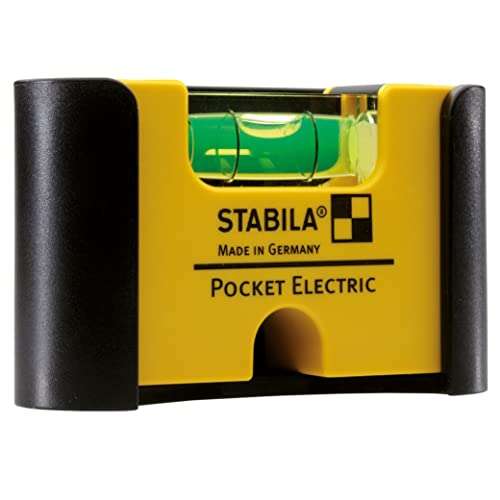 STABILA Mini-Wasserwaage Pocket Electric mit Gürtel-Clip, 7 cm, starker Seltenerd-Magnet, 1 Horizontal-Libelle