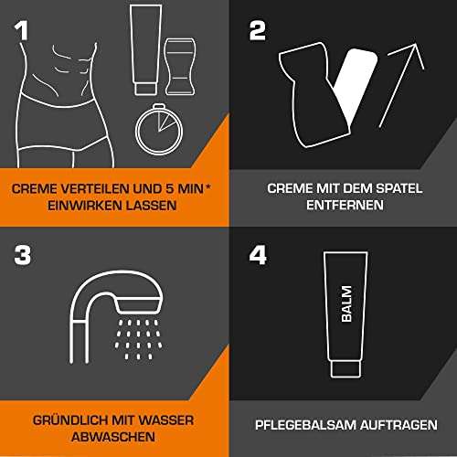 Veet Men Intim-Haarentfernungs-Set für Männer - 100 ml Enthaarungscreme für den Intimbereich mit Spatel & 50 ml Pflegebalsam