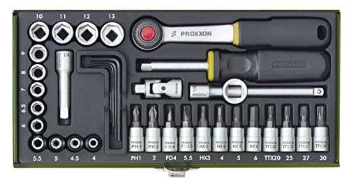 PROXXON Steckschlüsselsatz 36-teiliges Werkzeug-Set mit Stahlkasten 23080