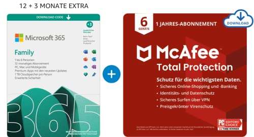 Microsoft 365 Family 12+3 Monate (6 Nutzer) + McAfee Total Protection 2020 12 Monate (6 Geräte)