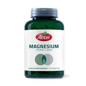 Abtei Nature & Science Magnesium – Magnesiumcitrat und Oxid, 400 mg je Tagesdosis - laborgeprüft, hochdosiert und vegan, 180 Tabletten