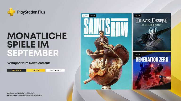 PlayStation Plus Essential September 23: "Saints Row", "Black Desert - Traveler Edition" und "Generation Zero" + Preiserhöhung PS Plus !!!