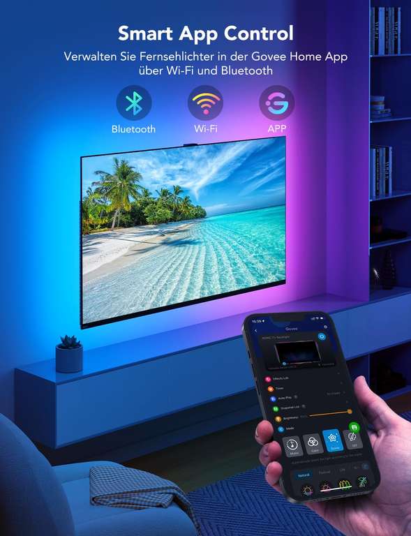 Govee TV LED Hintergrundbeleuchtung, für 55-65 Zoll Fernseher, 3,8 M, mit Bluetooth & WLAN Steuerung