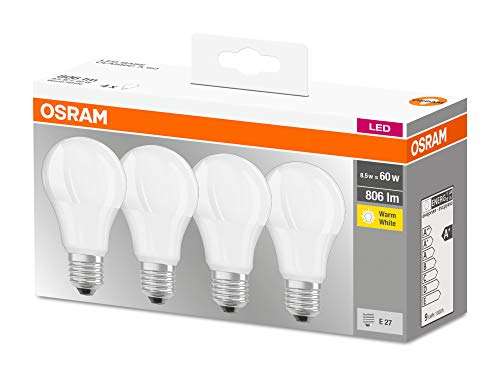 4x Osram "LED Base Classic" E27 Glühbirnen (ersetzt 60W, 2700 Kelvin, warmweiß)