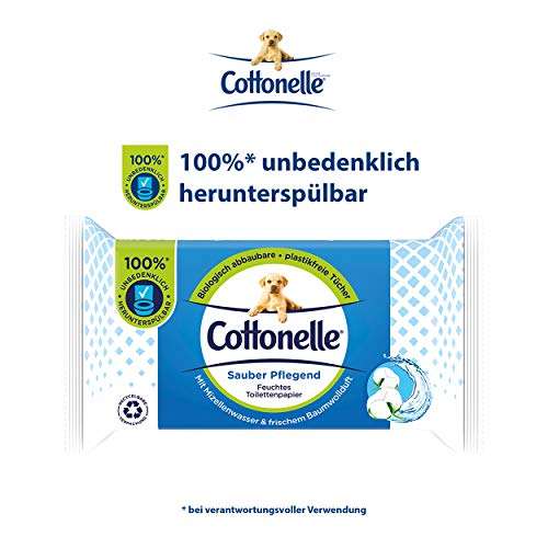 Cottonelle (Hakle) Feuchtes Toilettenpapier, Sauber Pflegend - Mizellenwasser & Baumwollduft, 12 x 42 Feuchttücher