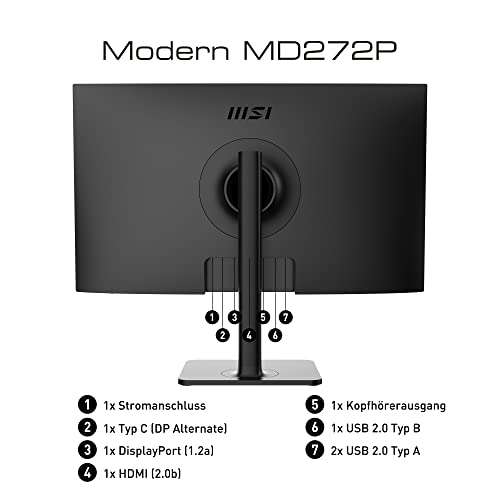MSI Modern MD272PDE 27 Zoll Business Monitor, FHD (1920x1080), 75 Hz, IPS Pane