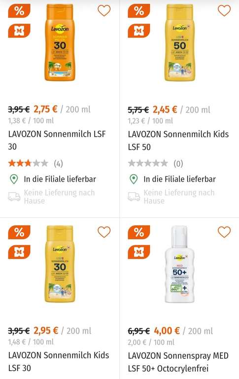 Müller Onlineshop: Rabatt auf einige Lavozon Sonnenmilch-/spray Produkte