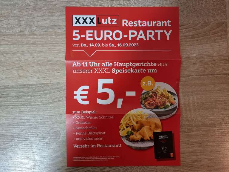 XXXLutz Restaurant 5 Euro Party / Alle Hauptgerichte um nur 5€