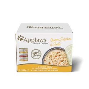 Applaws 100% Natural Wet Cat Food, Multipack Chicken Selection in Broth (Pack of 12 x 156g Tins)