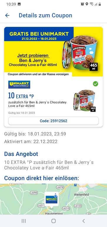 gratis Ben und Jerrys Eis mit Payback bei Unimarkt