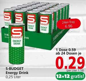 S-Budget Energy Drink ab 24 Dosen je 29 Cent, bis 24.5. Spar/Interspar/Eurospar