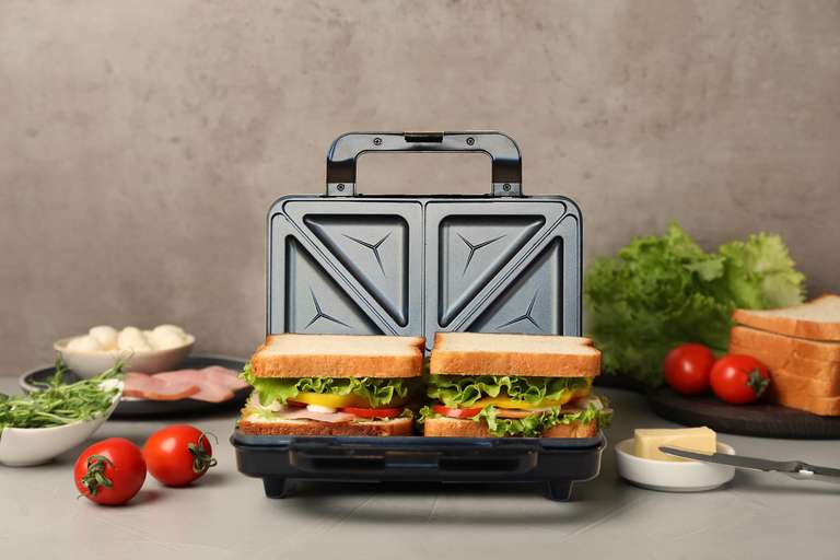 Bestron XL Sandwichmaker, Antihaftbeschichtet für 2 Sandwiches, inkl. automatischer Temperaturregelung & Bereitschaftsanzeige, 900 Watt